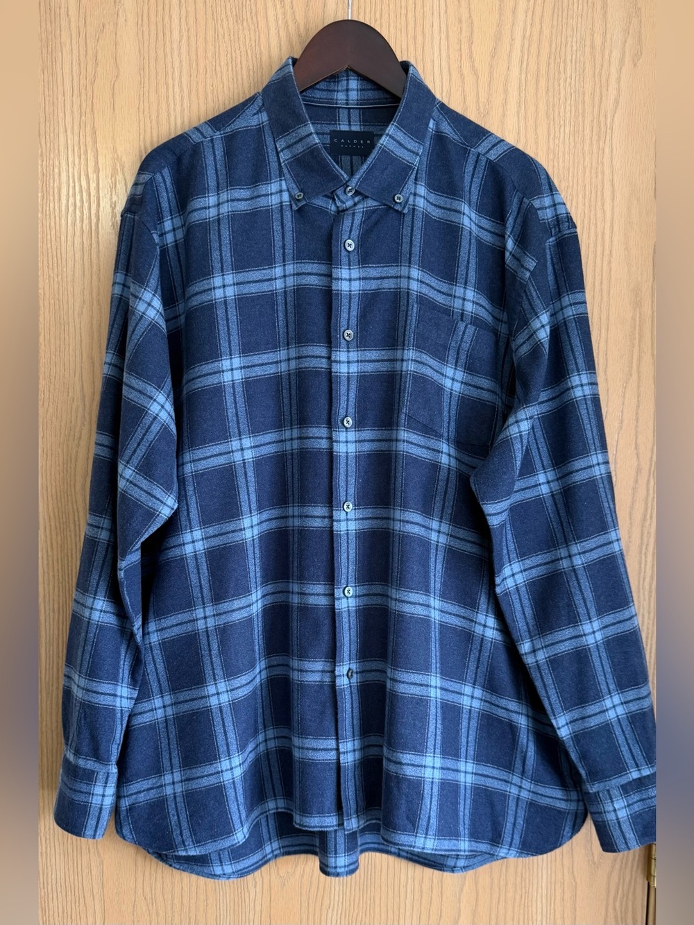 Calder Carmel | Men XXL | Blue Plaid Brushed Cotton Button Up Shirt Long Sleeve